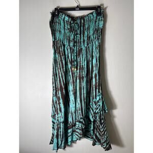 Pineapples Brown and Teal Strapless Coverup Dress Sz L